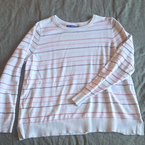 Apt. 9 White Crewneck Sweater with Pink Stripes